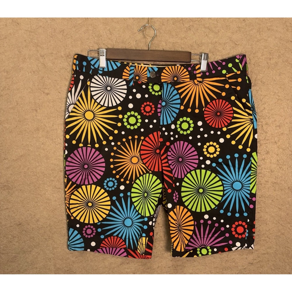 LoudMouth Golf Chino Shorts Mens 36 Black Geometric Pockets 10" Inseam